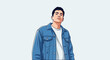 © qest - Confident young man in blue denim jacket and white t-shirt, looking forward