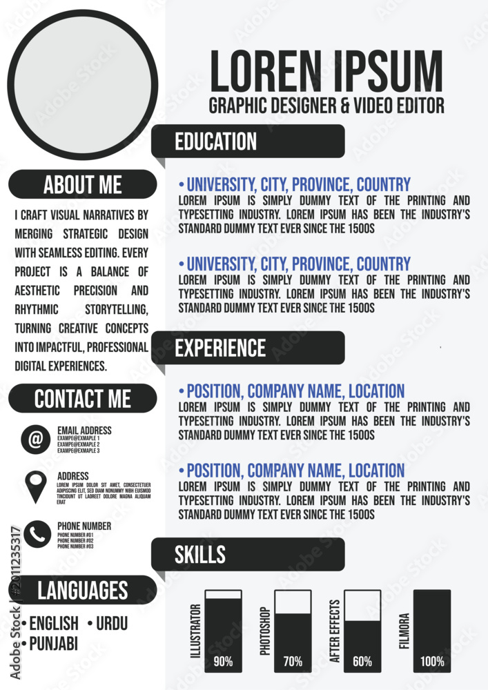 Modern Professional CV Template for Graphic Designers and Video Editors ...