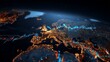 © Harry - Illuminated map of europe featuring dynamic glowing financial charts representing economic growth and digital market trends