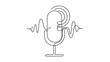 © Ashok - Minimalist line art vector illustration of a studio microphone with sound waves. Professional podcast mic icon for broadcasting, radio, audio recording, and digital media technology.