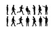 © Mohammad - Men silhouettes vector set featuring casual people standing walking running sitting using phone and pointing isolated on white background