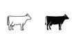 © Emma - Cow silhouette vector icon set including outlined and solid black farm animal illustrations for livestock branding and dairy industry graphic design projects