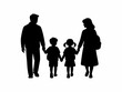 © Reni - Happy Family with Children Walking to School Silhouette Isolated on White Background