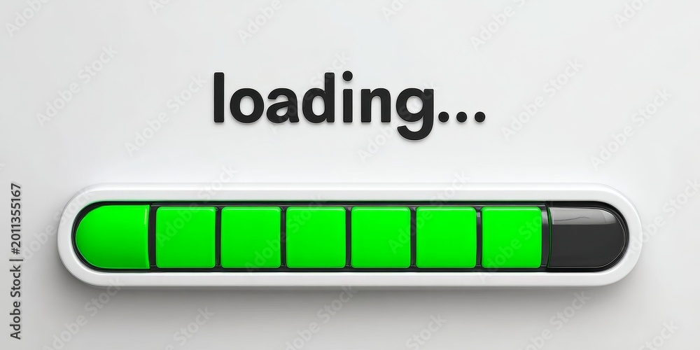 Loading progress bar on digital screen, green status indicator showing ...