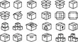 © MdAshik - Cardboard Shipping Box Icon Set with Packaging Containers, Delivery Cartons and Storage Outline Vector Collection