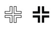 © designsky - Minimalist geometric cross symbol icon design featuring bold stroke outline and solid black silhouette variants for modern user interface and branding applications