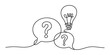 © Bobita - Light bulb idea with question marks in speech bubbles, single line drawing Vector, illustration