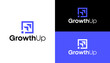 © hustle - GrowthUp logo designs displayed on different backgrounds