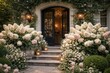 © AkuAku - Full bloom panicle hydrangeas lending romantic elegance to residential entrance