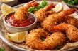 © AIArtistry - Tender organic shrimp enveloped in coconut breading accompanied by classic cocktail sauce