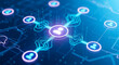 © ProArt Studios - Abstract representation of digital social networking showing a central user node connected to global contacts via glowing data transmission lines