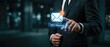 © NAPAARTMAX - Business professional sending new message notification in urban office setting digital communication concept modern technology nighttime view