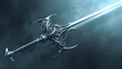 © Nasira - 3D fantasy sword illustration with glowing steel blade ornate hilt and misty dark background creating dramatic mysterious atmosphere