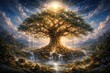 © AbstractAI - Symbolic life tree connecting earthly and heavenly domains in folklore
