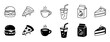 © Maksym - Food and beverage icon set with burger pizza coffee drink juice and cake on transparent background