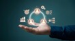 © Batoor - Businessman hand displaying a glowing holographic circular process icon representing team collaboration and continuous workflow improvement strategy.