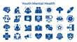 © Iconique Studio - Youth Mental Health Icons Set Understanding Psychological Well being and Emotional Support Concepts