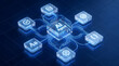 © HADI INCREDIBLE - Futuristic AI Agent concept showing a central artificial intelligence processor connected to data, email and coding icons via glowing blue circuits.