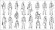 © KV Assets - Business People Collection Sketch – Corporate Professionals Walking Standing Sitting Illustration Set