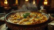 © SUTRININGSIH - Steaming Traditional Moroccan Potato Tagine in a Warm Authentic Restaurant.