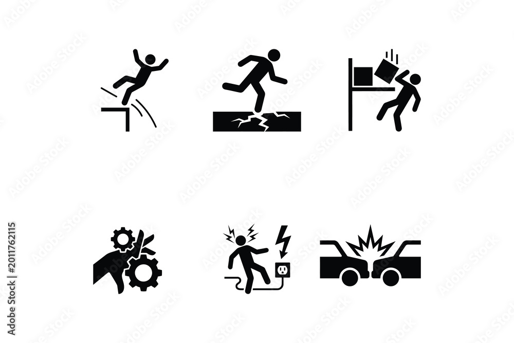 Safety Process Risk Pictogram Workplace Accident and Safety Hazard Warning Silhouette Icon Collection ...