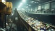 © vectorwin - Factory facility operating conveyor belts, sorting and processing a large volume of mixed household and industrial trash for waste management and ecological repurpose