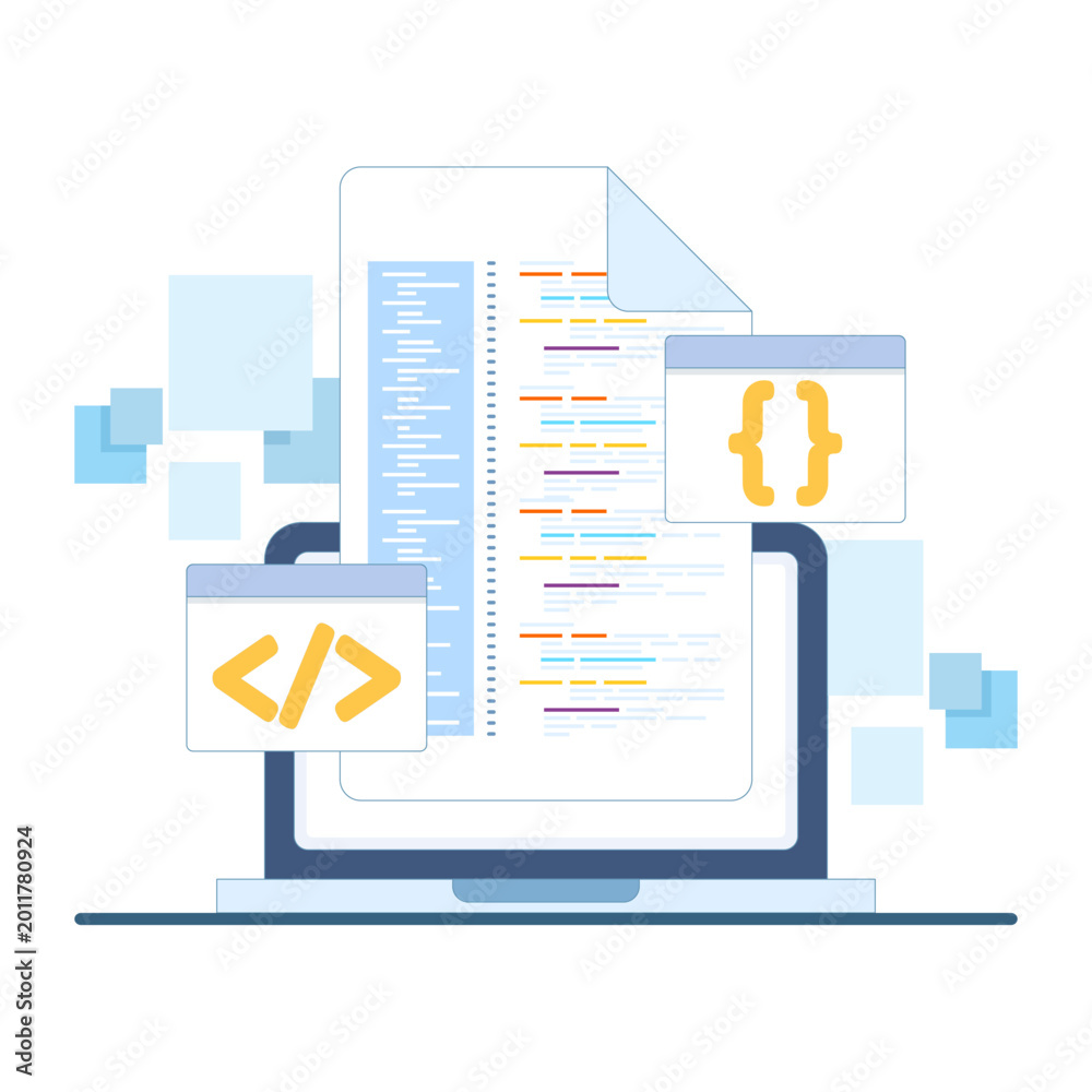 Source code document illustration with programming script file ...
