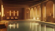 © vectorwin - Luxurious indoor swimming pool creating a tranquil spa and wellness environment with elegant lighting, arches, and comfortable lounge chairs, providing a perfect escape for relaxation and self care
