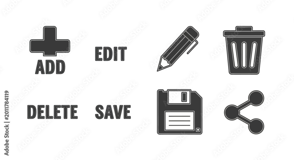 Computer icons for editing and management. Stock Vector | Adobe Stock