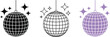 © MOSTLAKI - Hanging disco ball with sparkling stars vector icon set on transparent background.