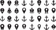 © Idaryati - Black anchor and pin icons set.