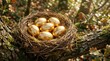© spyrakot - Golden eggs labeled with financial terms in a nest on a tree branch