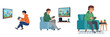 © Haris Lost - Flat vector illustration of an individual playing video games with a controller, modern minimal style, no outline, white background