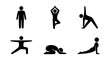 © RAFI - Yoga Poses Icon Set, Silhouette Figures in Various Asanas, Minimalist Vector Graphics for Wellness and Fitness