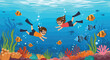 © Arafat - Two young children dive deep into the clear blue ocean to explore colorful coral reefs and swim with schools of tropical fish.