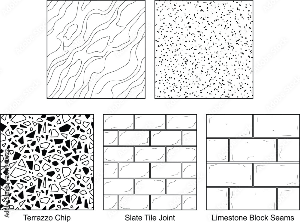 Architectural material hatch swatch sheet, CAD drafting textures with ...