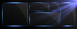 © NAUM - Set of futuristic blue neon glass frames and transparent panels isolated on dark background for UI design and digital overlays.