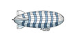 © Samanta - Detailed illustration of a large zeppelin or blimp features a blue and white striped pattern on its elongated airship body.