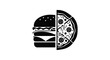 © GDSneha02 - Combined burger and pizza silhouette black and white food icon on a white background silhouette high quality professional detailed modern elegant