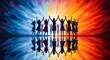 © Sobuj - Group of women silhouettes dancing with raised arms against a vibrant colorful sunrise background
