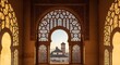 © Tengok - Ornate Moorish Archway Framing Courtyard View in Warm Historic Palace Interior