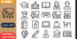 © MD.Kawsar Hossan - Isolated education school icons set, 20 editable line art icons set, college university student teacher class lesson exam study, education learning tools, minimal clean outline vector