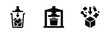 © Lili - Minimalist black icons depicting waste management processes: trash compaction, industrial pressing, and garbage sorting into a container.