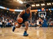 © SITI - Powerful Female Basketball Player Dribbling Ball During Competitive Match on Professional Indoor Court
