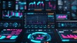 © Design@22 - Close-up of a Futuristic Digital Console with vibrant Neon Blue and Magenta UI. Displays real-time Data Analytics via graphs and complex dashboards., Big Data, Monitoring