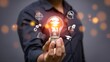 © Arnab Dey - Businessman holding AI light bulb with graduation cap icon, representing artificial intelligence in education, smart learning systems, online courses, digital transformation and e-learning technology.