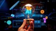 © Arnab Dey - Businessman holding AI light bulb with graduation cap icon, representing artificial intelligence in education, smart learning systems, online courses, digital transformation and e-learning technology.
