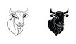 © Quantum - Bull head portrait illustration in sketch line art and solid black style for farming and livestock branding vector