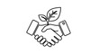 © ikun - Minimalist line icon of a business handshake with a growing plant sprout for sustainable growth.