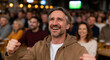 © designermetin - Happy adult man cheering while watching a sports match at a pub
